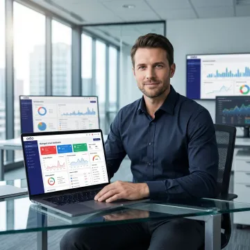 Managed email security services dashboard on a laptop in a professional office setting in Lehigh Valley, PA