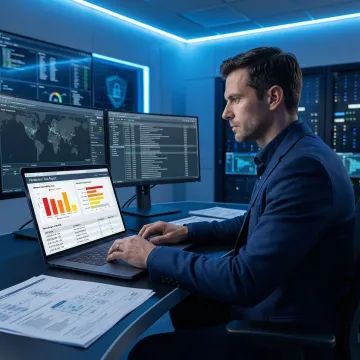 Security engineer reviewing penetration test findings and remediation steps on a laptop