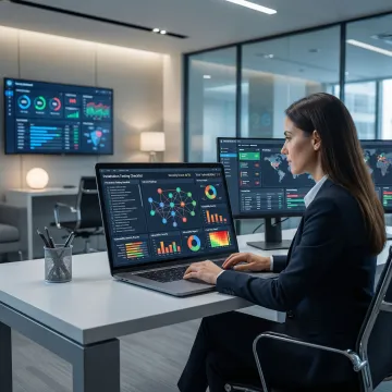 Penetration tester reviewing a structured five-step security testing workflow on a laptop