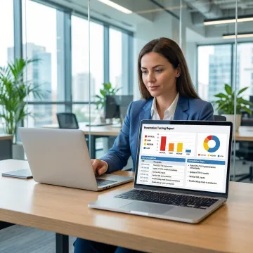 Penetration tester reviewing a detailed security assessment report on a laptop