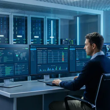 IT security professional managing secure server login and access controls on a dashboard