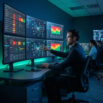 Cybersecurity consultant reviewing threat dashboard for Vancouver Washington businesses