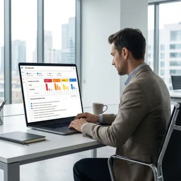 Security analyst reviewing mobile inspection findings and audit trail on a dashboard