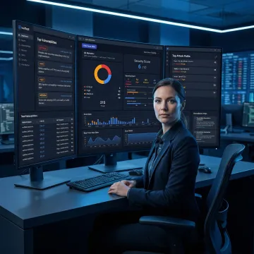 Security analyst reviewing vulnerability scan results on a dashboard