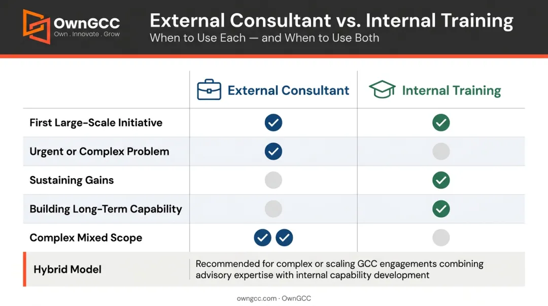 In-house LSS training versus external consultant decision matrix for healthcare organizations