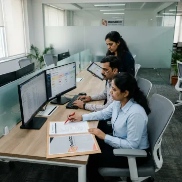 Offshore mortgage underwriting team reviewing loan files