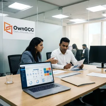 Consultants reviewing logistics operations dashboard