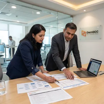 Consultants reviewing HR strategy workflow