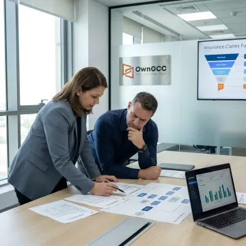 Claims consultants reviewing insurance operations dashboards
