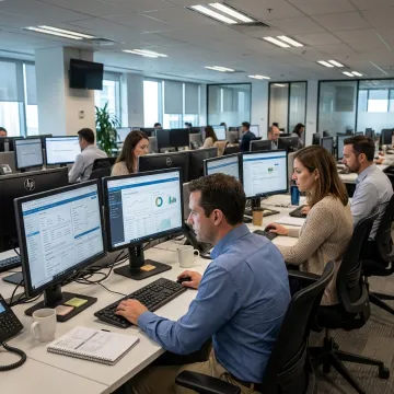 Insurance operations team reviewing workflow dashboards