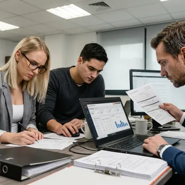 Offshore insurance underwriting team reviewing submissions