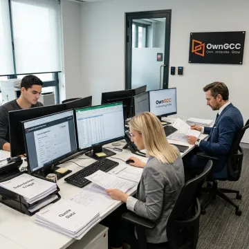 Insurance underwriting support team in secure office