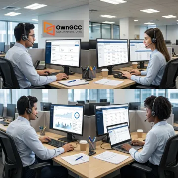 Insurance virtual assistant team working with digital dashboards