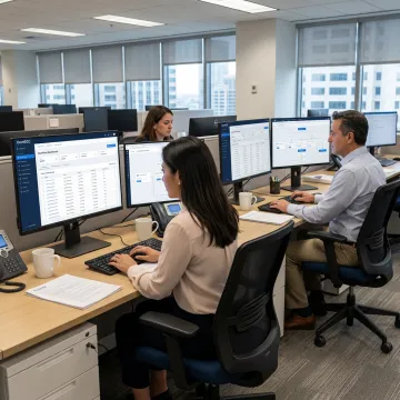 Insurance operations team reviewing virtual assistant workflow