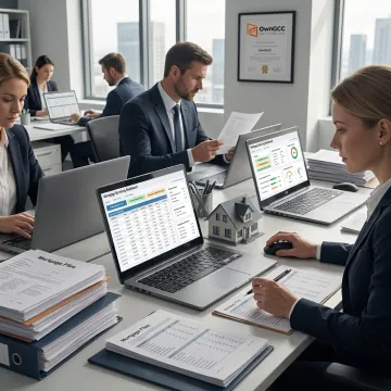 Loan administration team working on mortgage files
