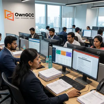 Offshore mortgage team reviewing loan files
