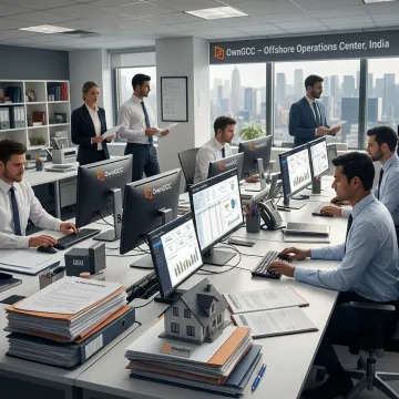 Offshore mortgage loan processing team reviewing files