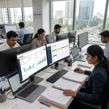 Offshore mortgage operations team reviewing loan files