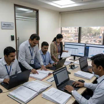 Offshore accounting team working with financial reports