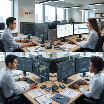 Offshore virtual staffing team collaborating on business operations