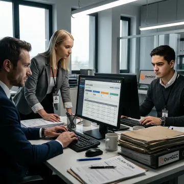 Insurance claims team reviewing digital claim files