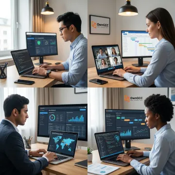 Remote virtual staffing team working securely