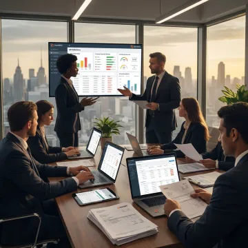 Accounts receivable outsourcing team reviewing finance dashboards
