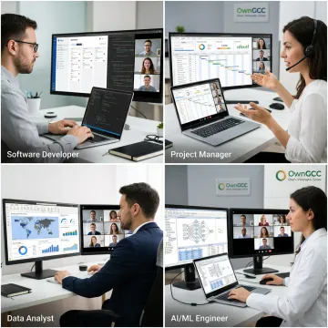 Offshore staff working remotely online
