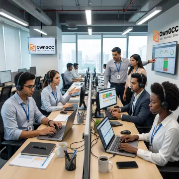 Offshore staffing team in a modern delivery center