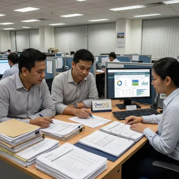 Insurance operations team reviewing claims and policy data