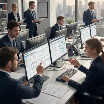 Offshore loan processing team reviewing mortgage files