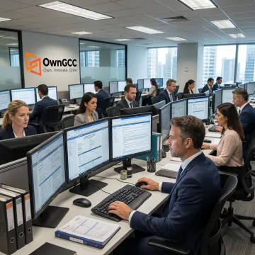 Outsourced underwriting team reviewing secure digital files