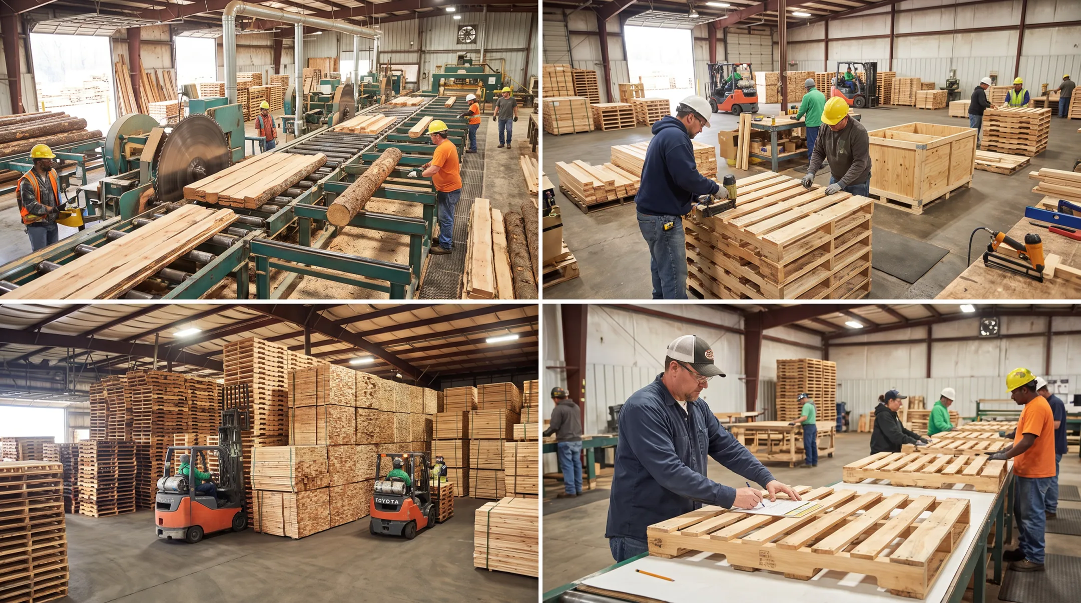 Pallet manufacturer facilities supporting consistent multi-region logistics supply