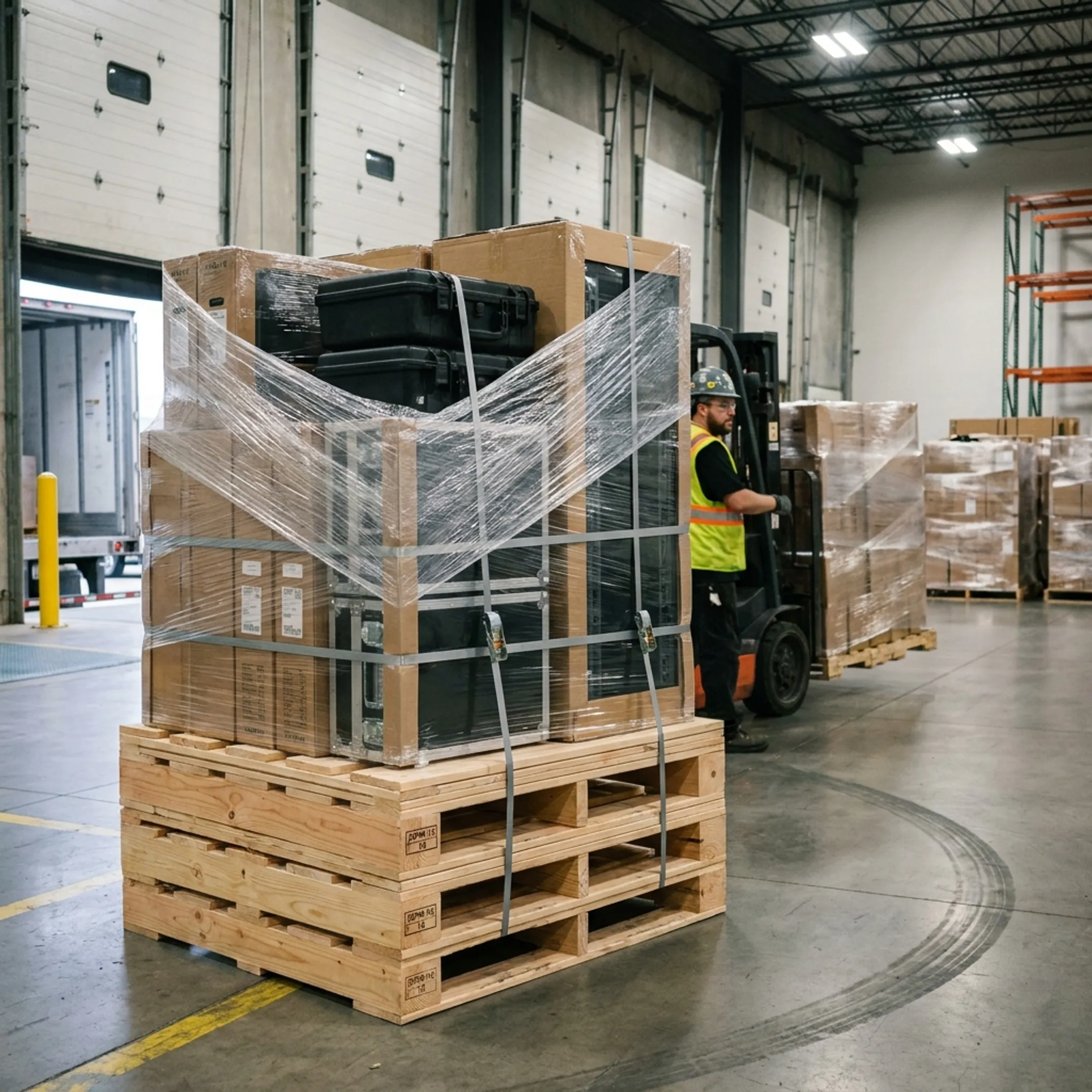 Technology products on wooden half pallets