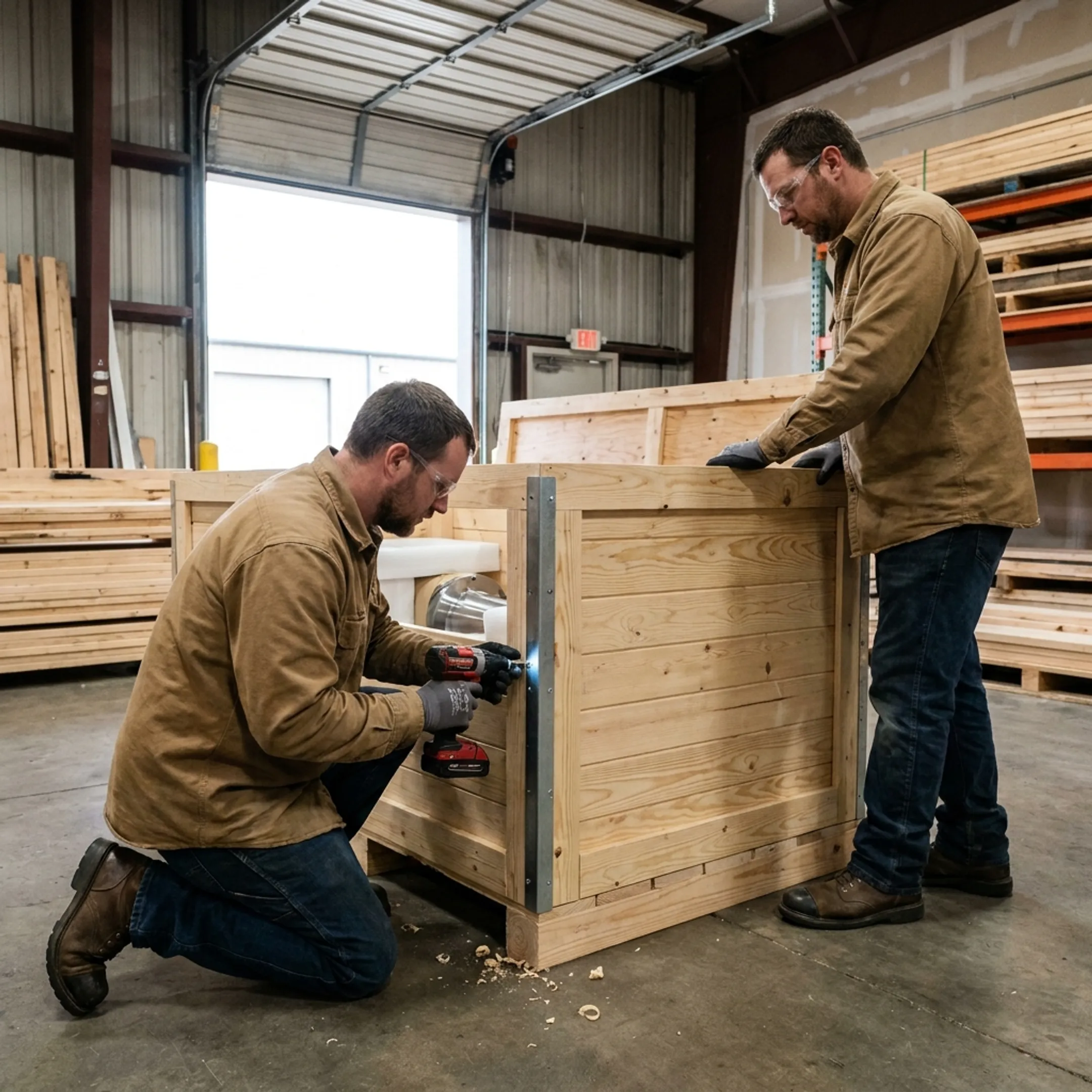 Industrial shippers using custom wooden crates