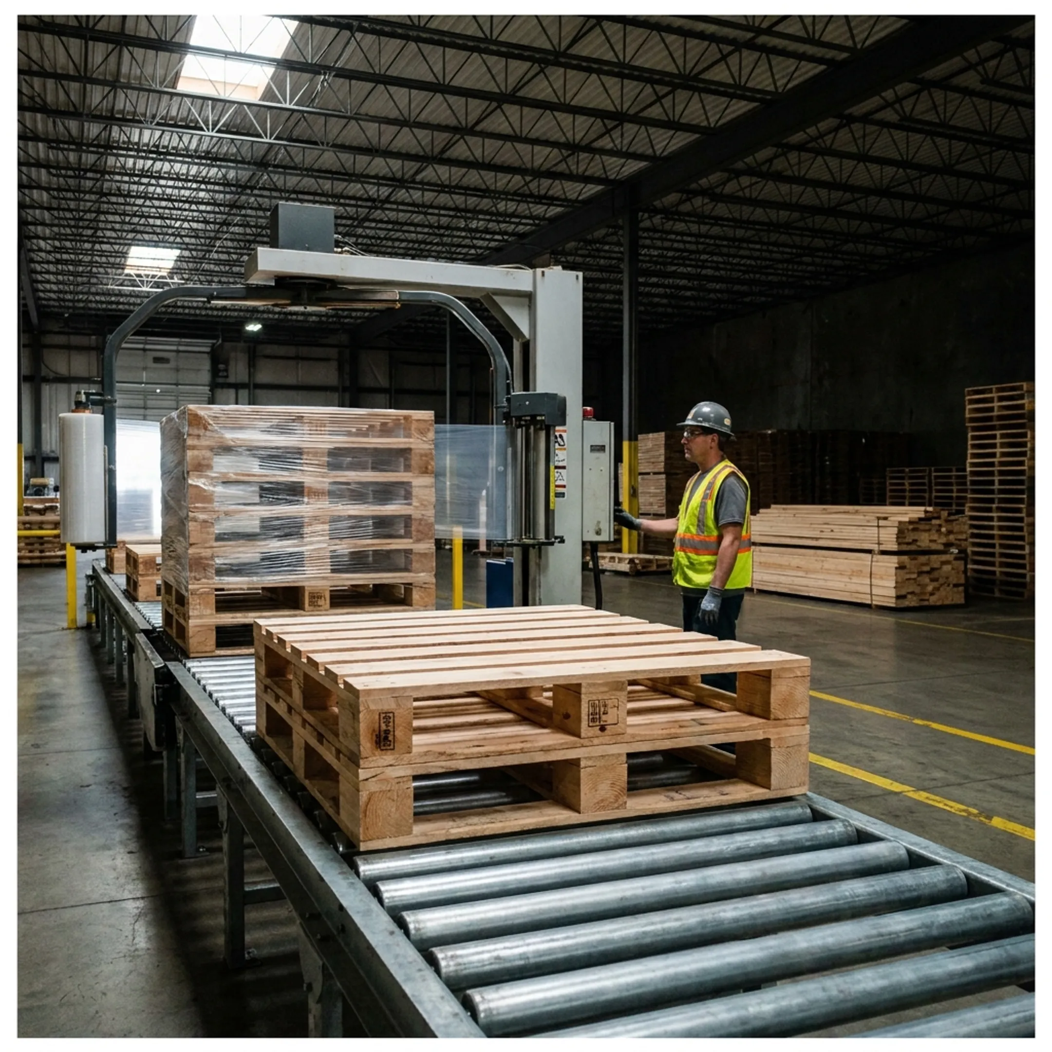 Automated material handling with export pallets