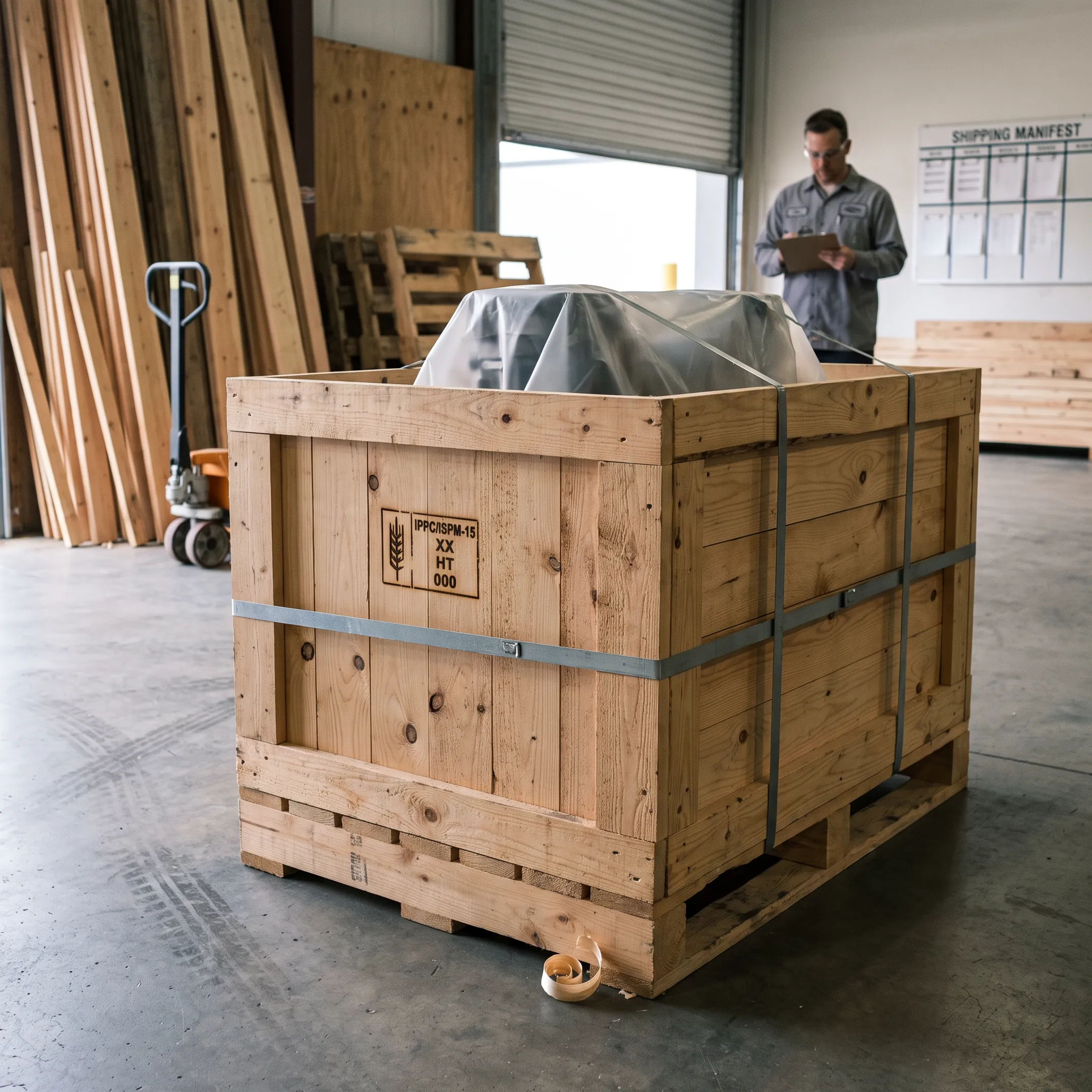 Export crate prepared for international shipment