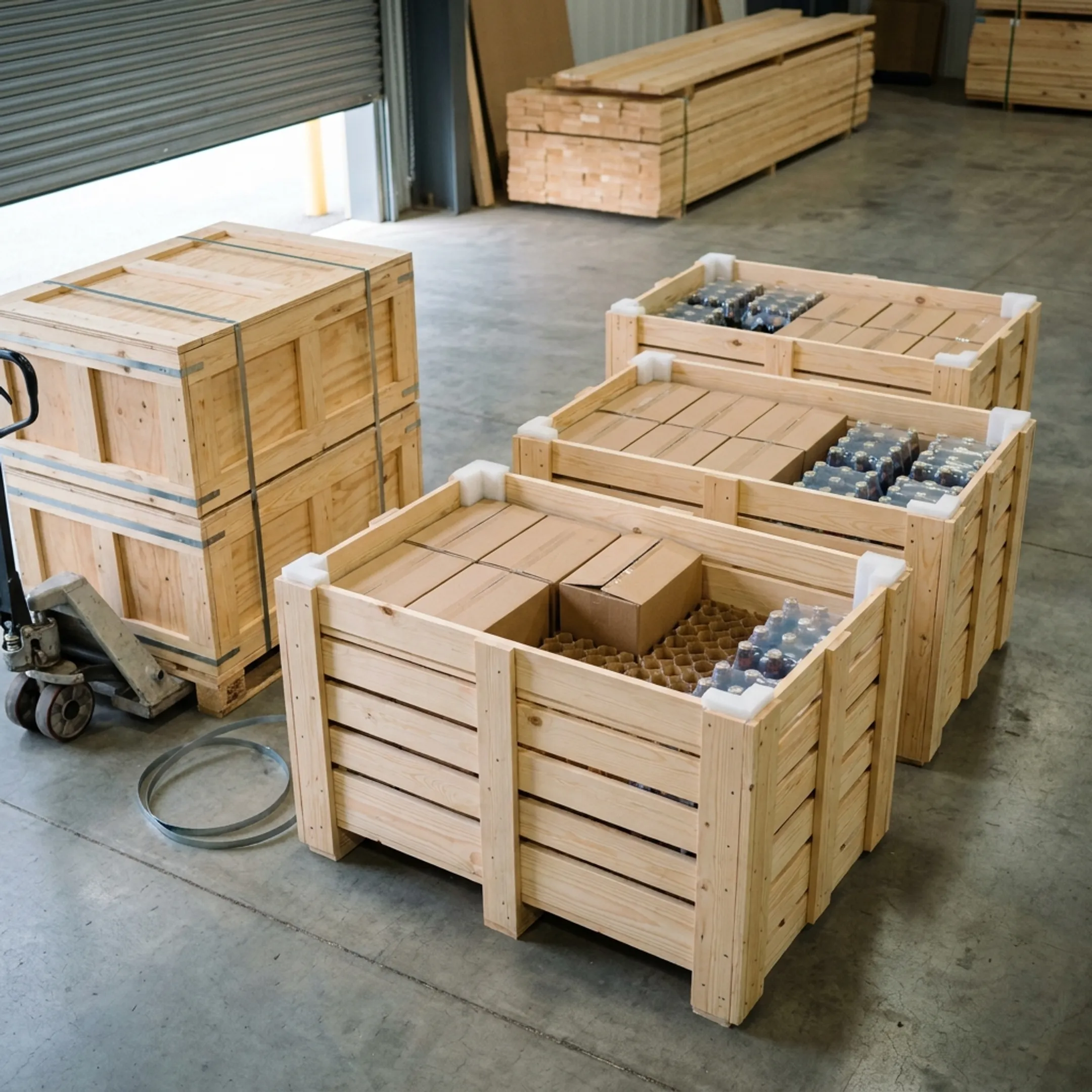 Food and beverage products in shipping crates