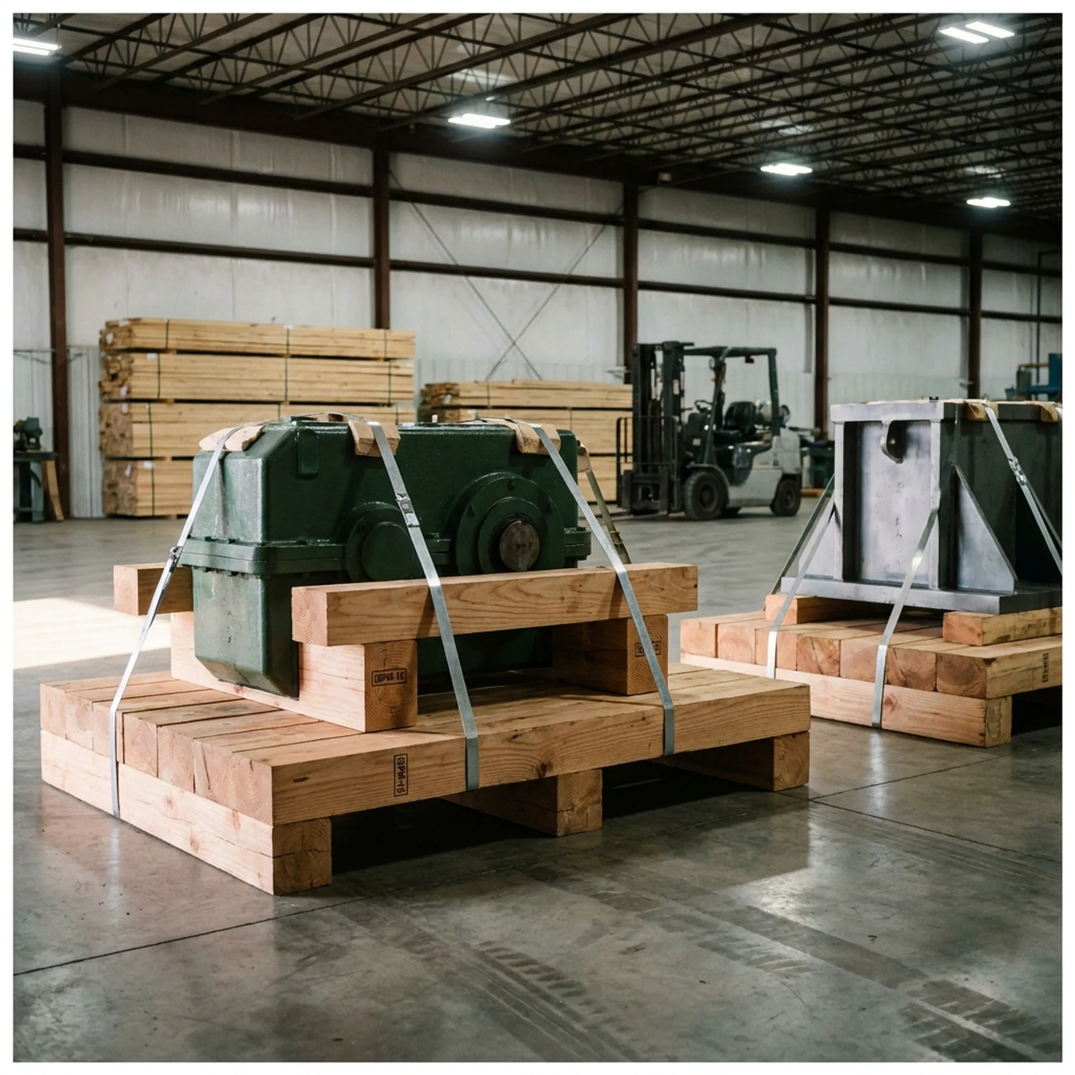 Manufacturing machinery on large custom pallets