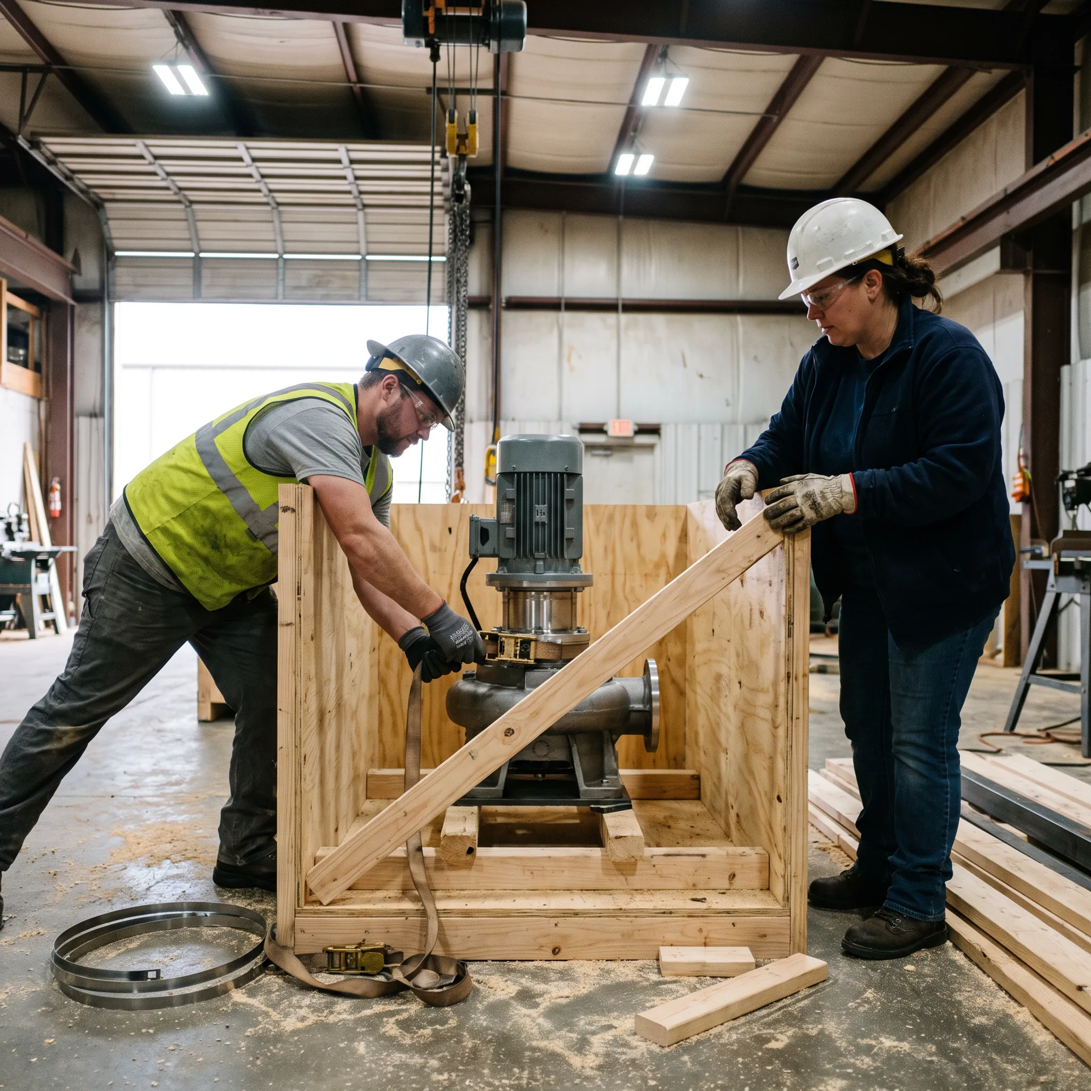 Machinery and equipment transport in a custom shipping crate