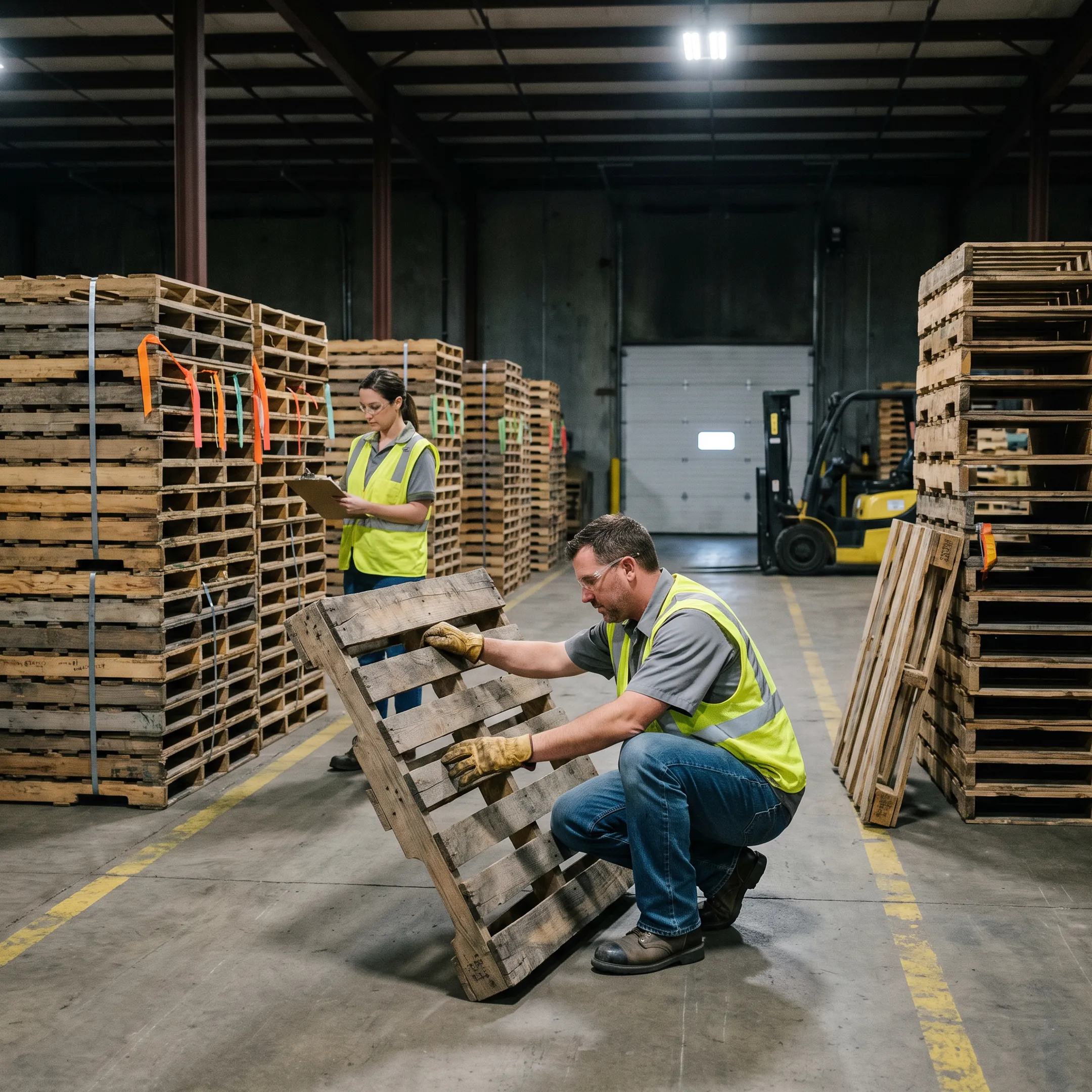 Recycled pallets prepared for reuse in a supply chain