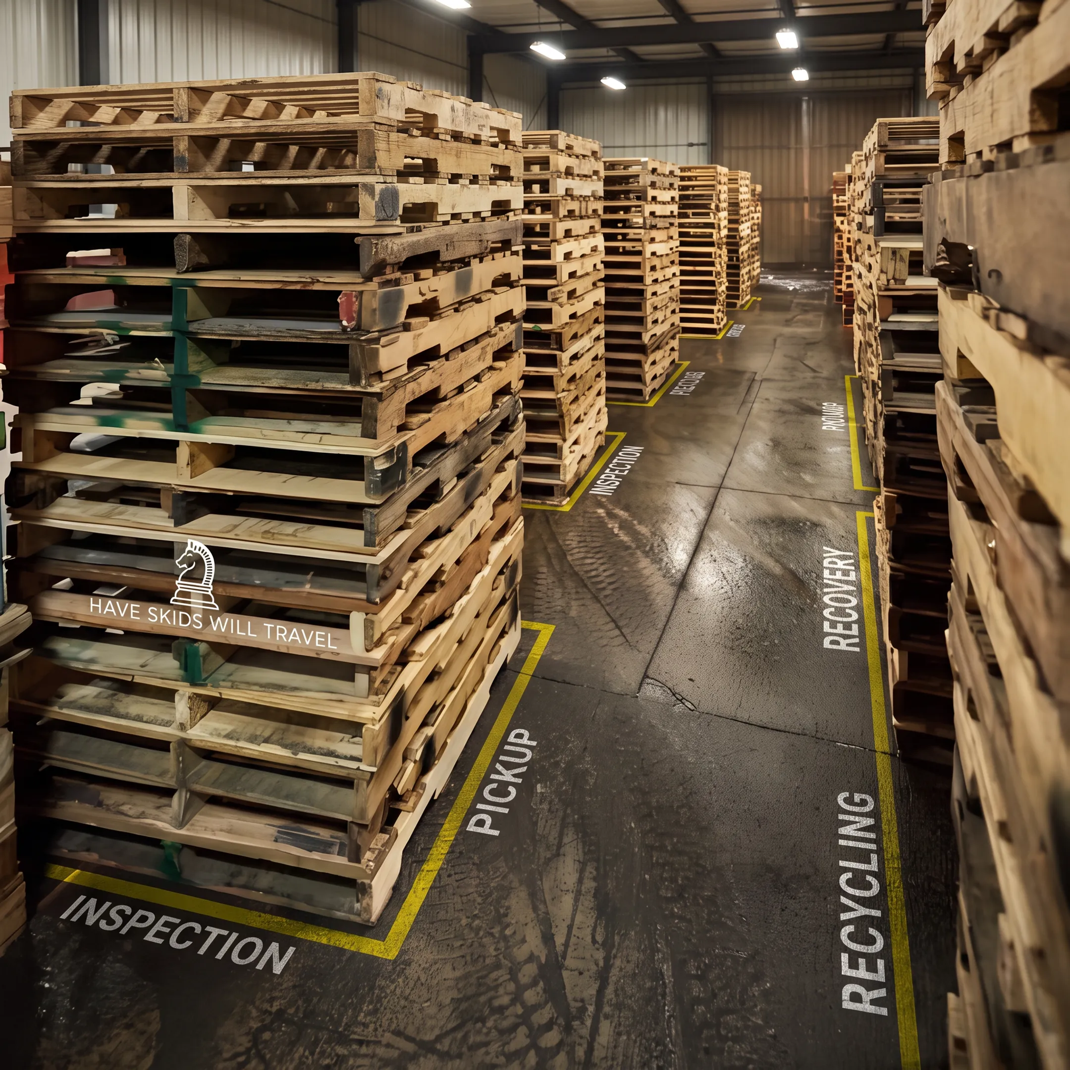 Used pallet stacks prepared for recovery