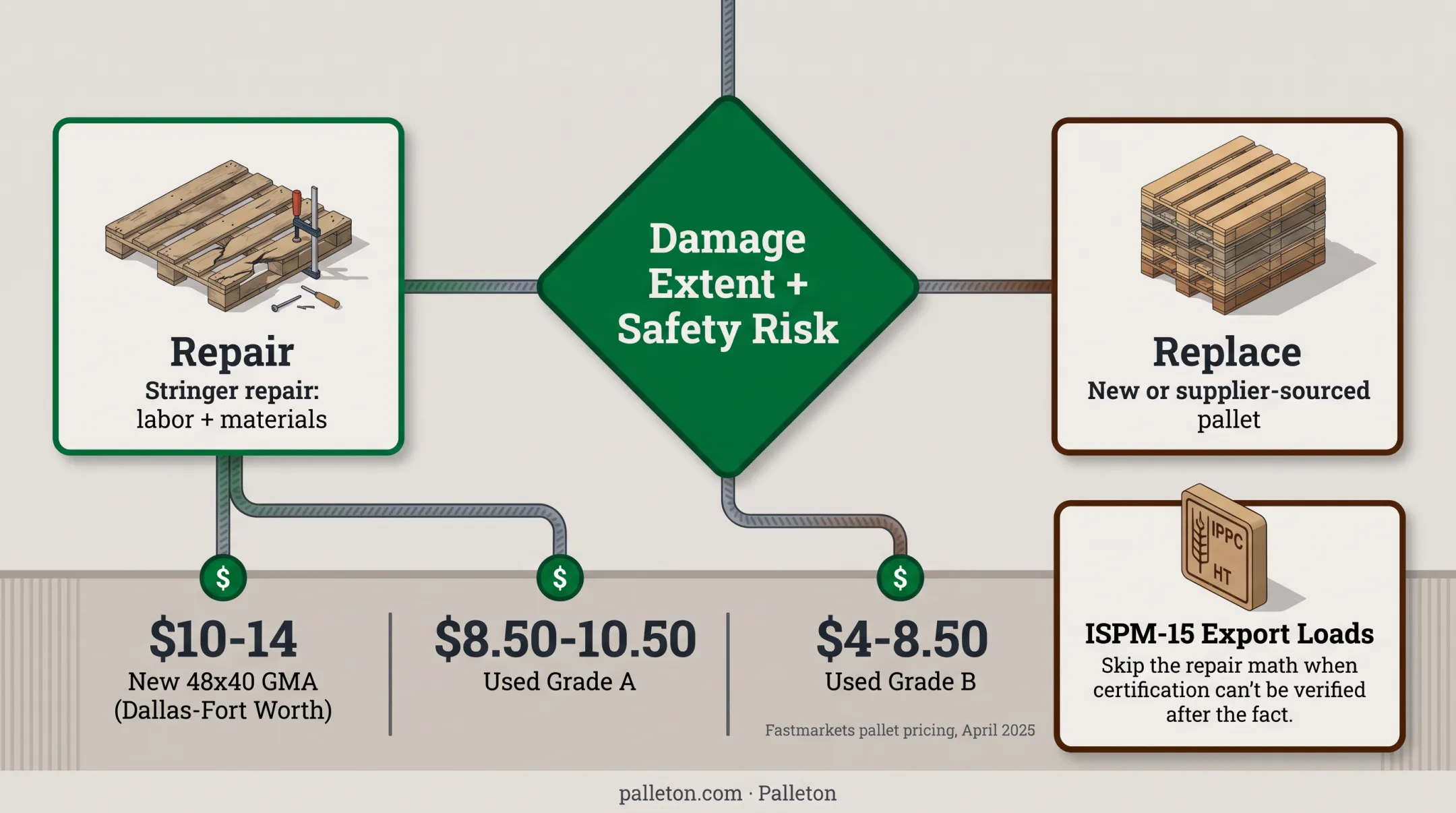 Repair versus replace decision chart for damaged wood pallets
