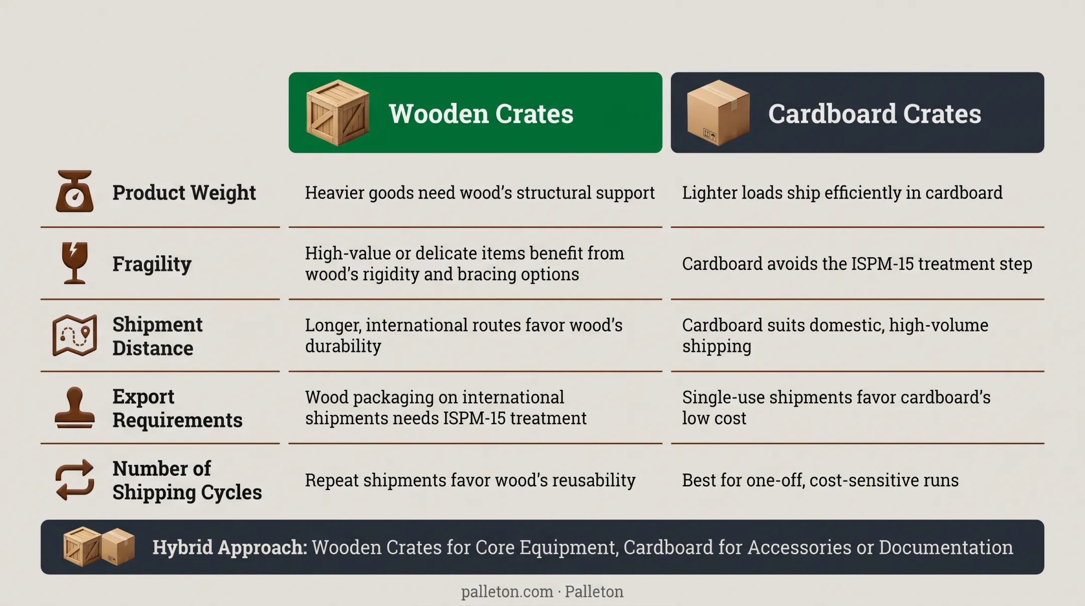 Decision factors for choosing wooden versus cardboard shipping crates