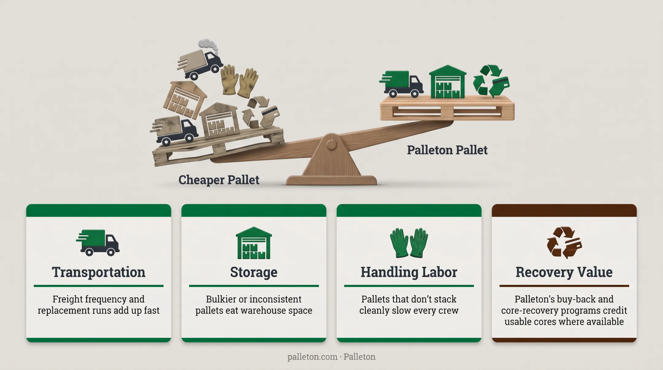 Total cost of ownership breakdown for pallet procurement beyond purchase price