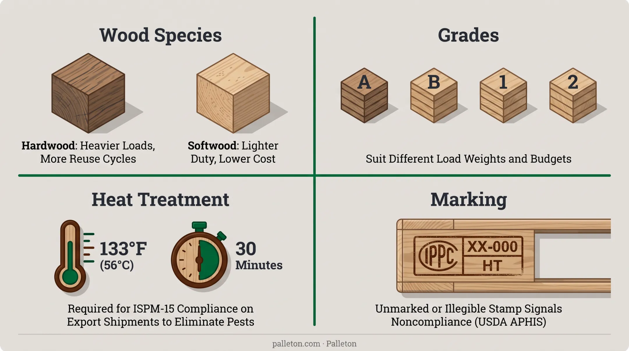 Wood pallet grade species and ISPM-15 compliance standards comparison