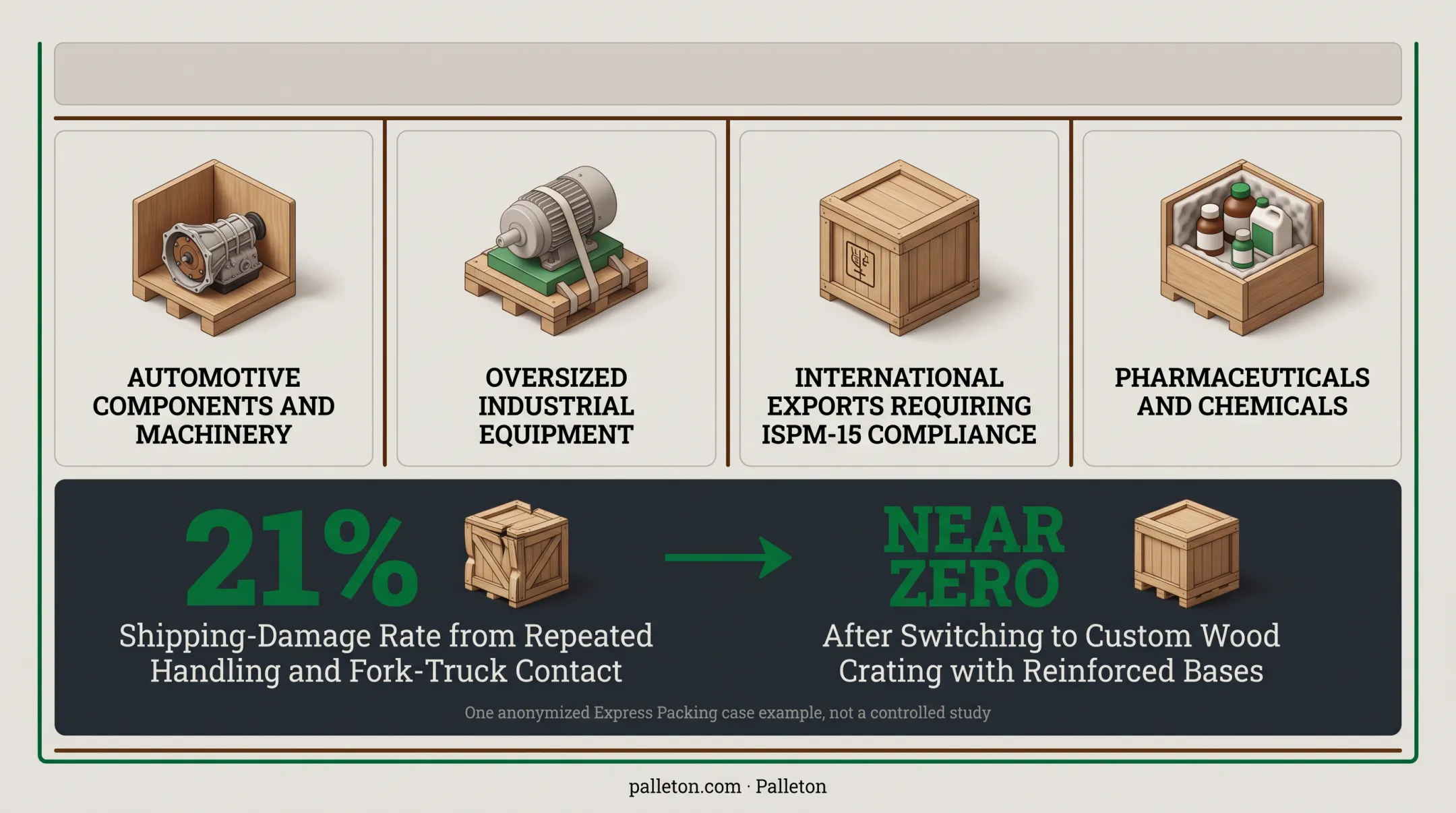 Custom reinforced wooden shipping crate protecting heavy industrial equipment