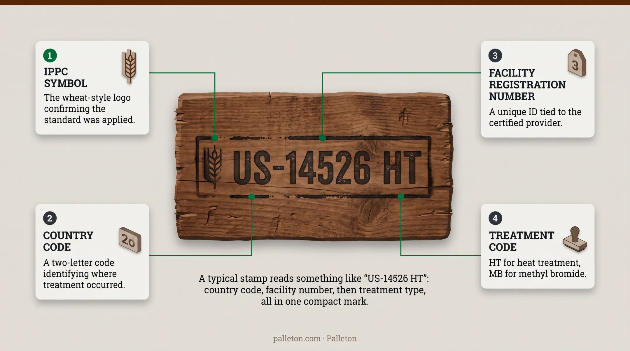 ISPM-15 IPPC stamp elements explained with country code and treatment type