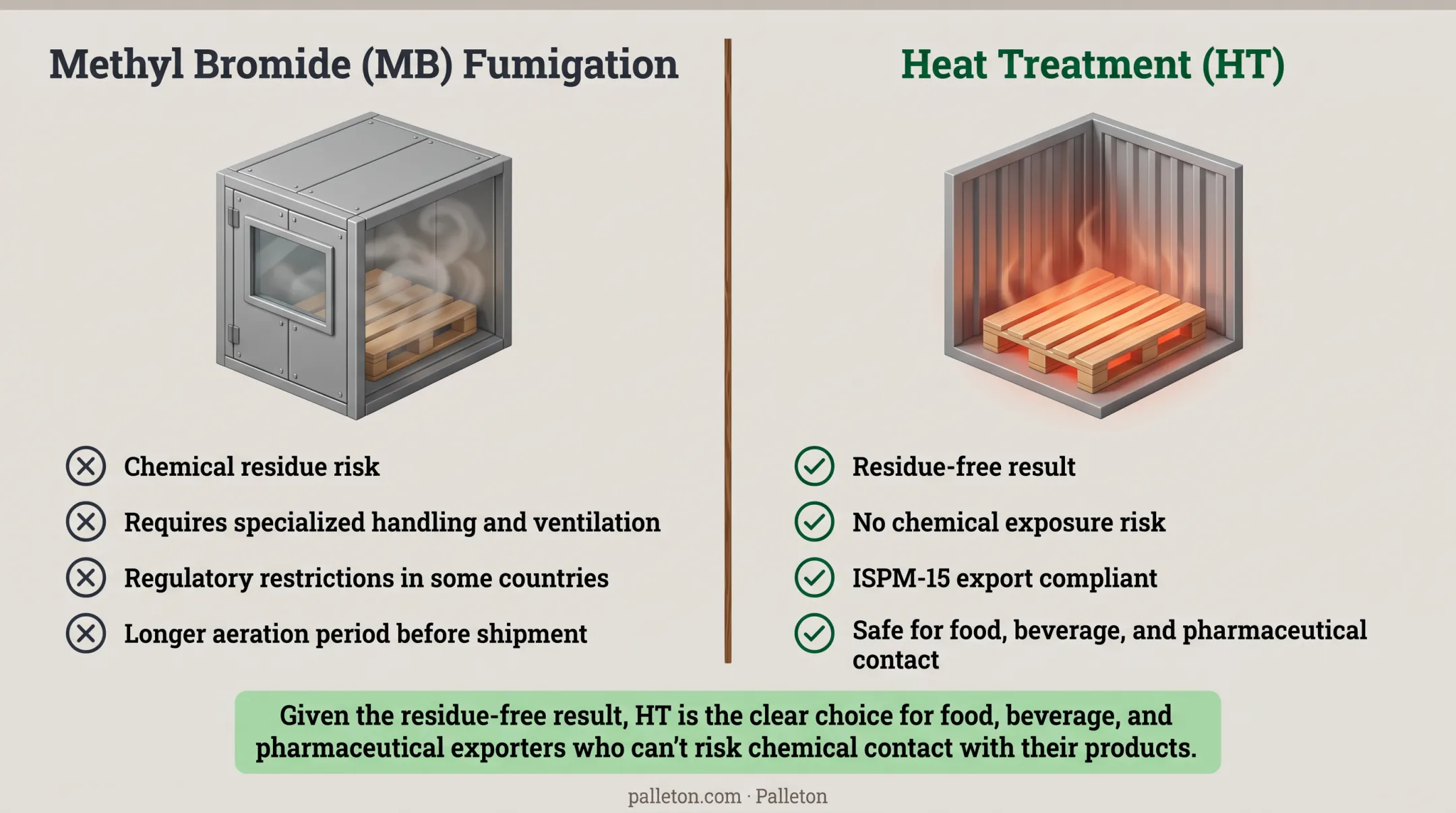 Heat treatment versus methyl bromide fumigation comparison for pallet treatment