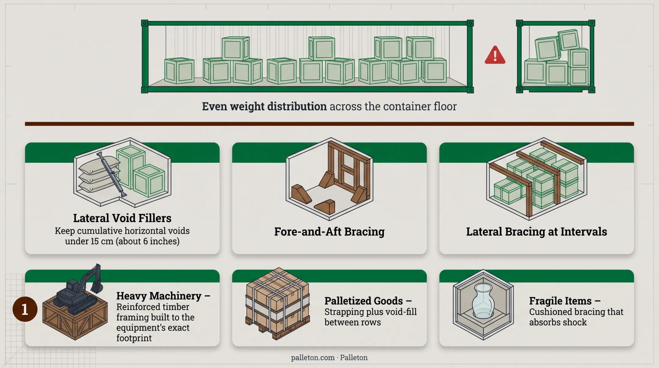 Three core container cargo securement techniques process diagram